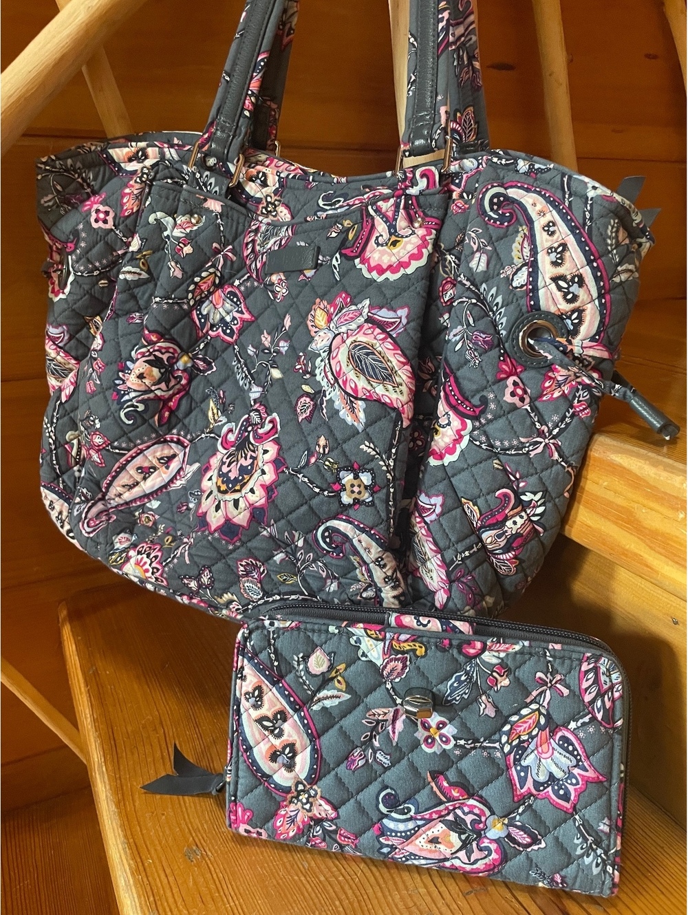 Vera Bradley gray paisley quilted tote bag